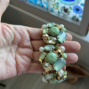 Chunky Green Pearl & Diamond Stretchy Bracelet ( Lowest Price )